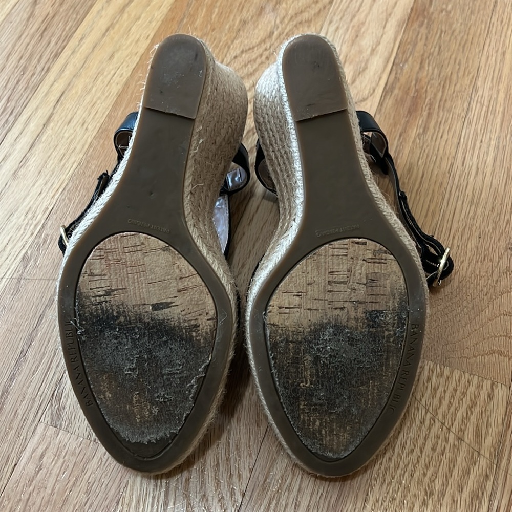 Banana Republic Factory Black Espadrille Straw Wedge Sandals Size 6.5 - Picture 7 of 7